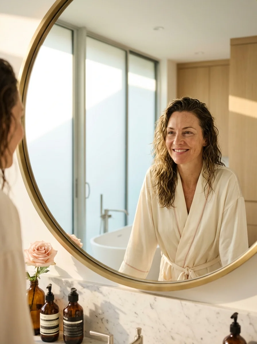 Athena Präsentation — Frau vor dem Spiegel, Editorial Portrait