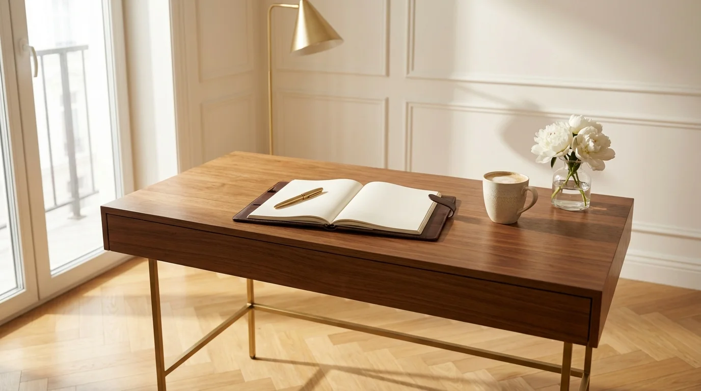 Leerer Kalender auf elegantem Schreibtisch — der Tag nach dem letzten Protokoll-Tag