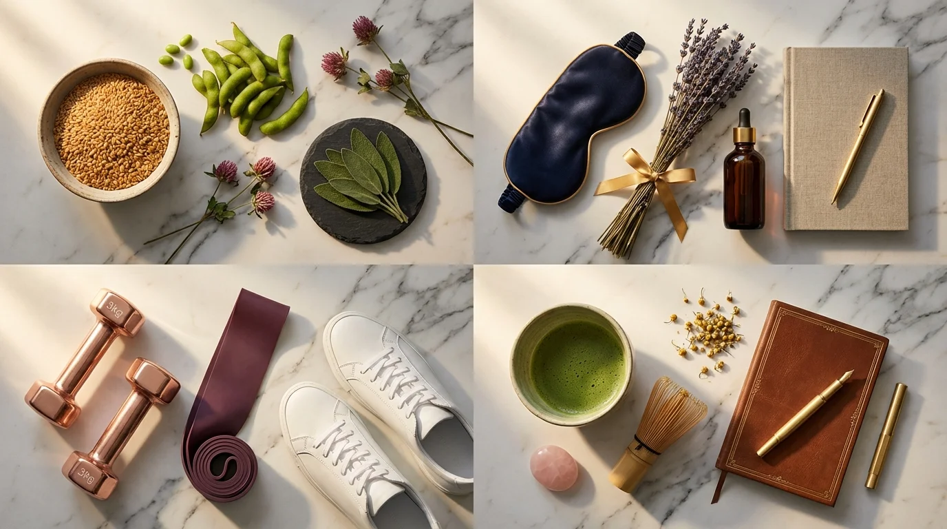 Vier natürliche Hebel gegen Östrogenmangel — Phytoöstrogene, Schlafoptimierung, Krafttraining, Stressreduktion