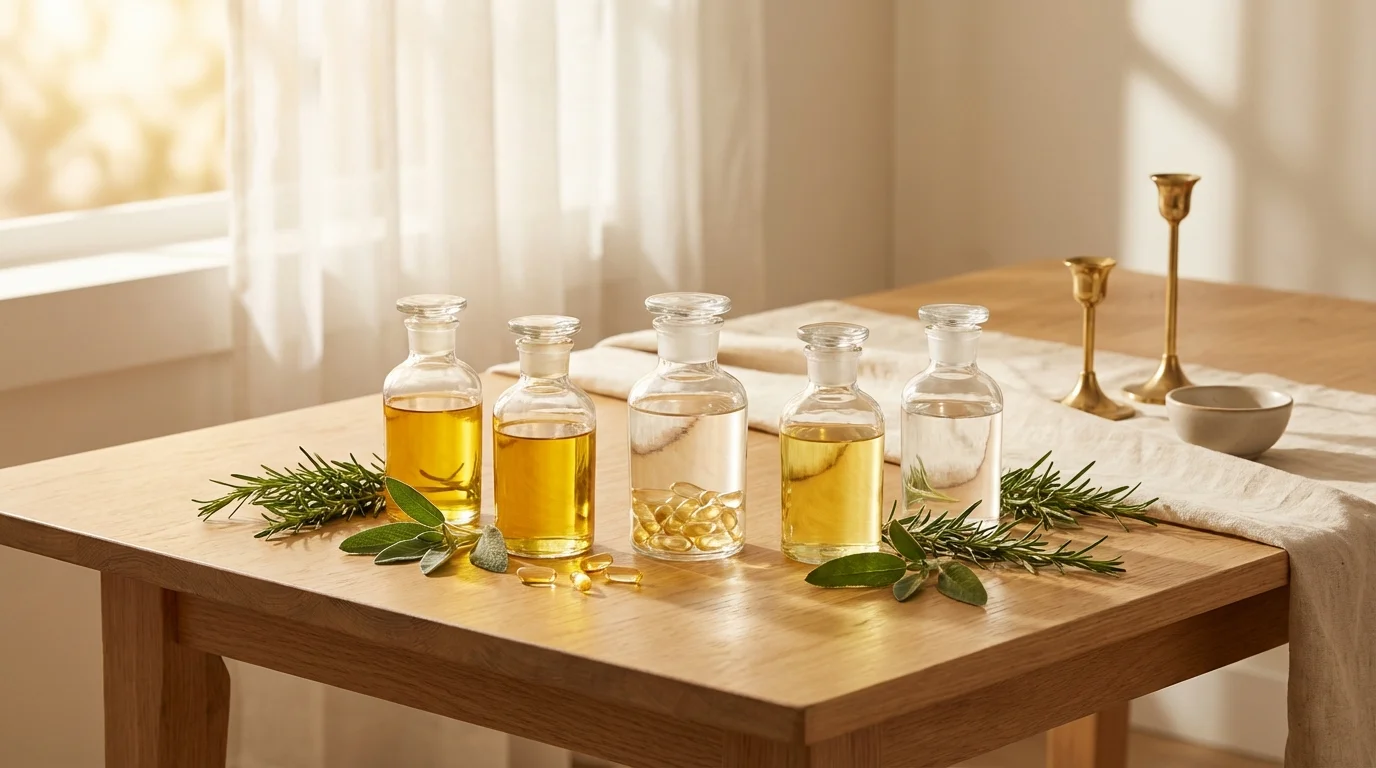 Vitamin-Ergänzungen auf Holzoberfläche