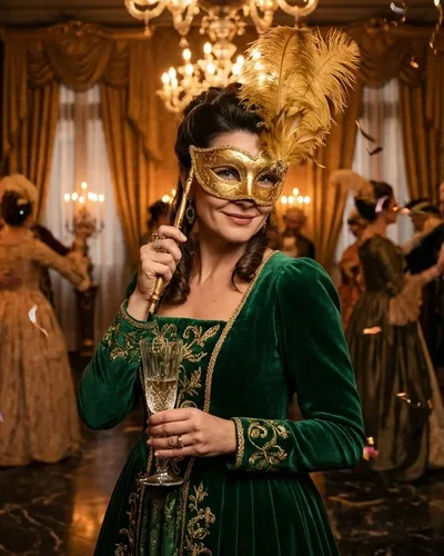 Frau Anfang 40 mit Sektglas bei einer eleganten Party