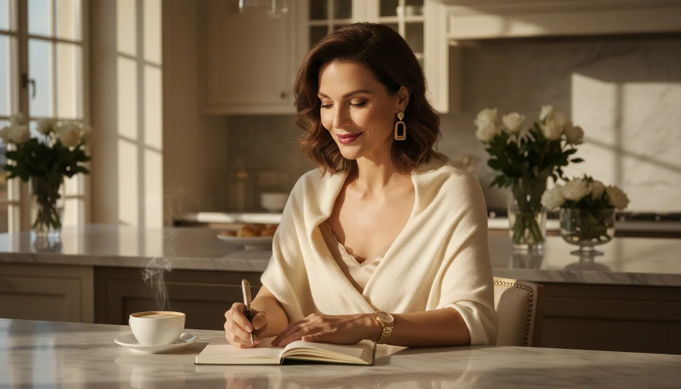 Frau in der K&uuml;che schreibt in ihr Journal — der Kreis schlie&szlig;t sich