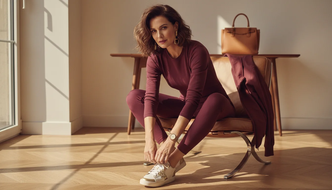 Frau schn&uuml;rt ihre Sneakers — Durchhalten, auch wenn es schwer ist