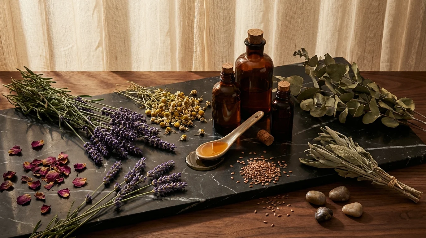 Botanische Komposition mit Kr&auml;utern und nat&uuml;rlichen Elementen