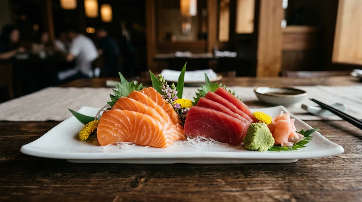 Sashimi-Platte mit Lachs und Thunfisch im japanischen Restaurant
