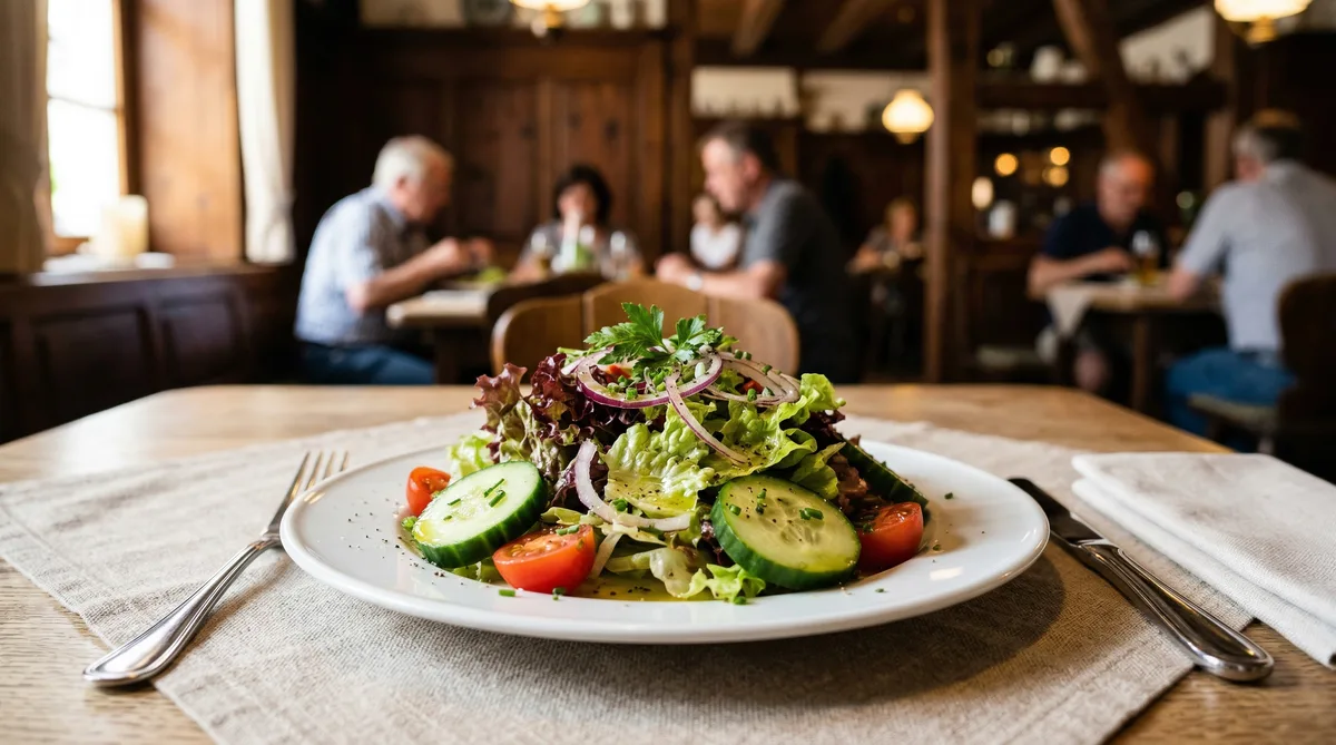 Beilagensalat mit Gurken und Tomaten im deutschen Gasthaus