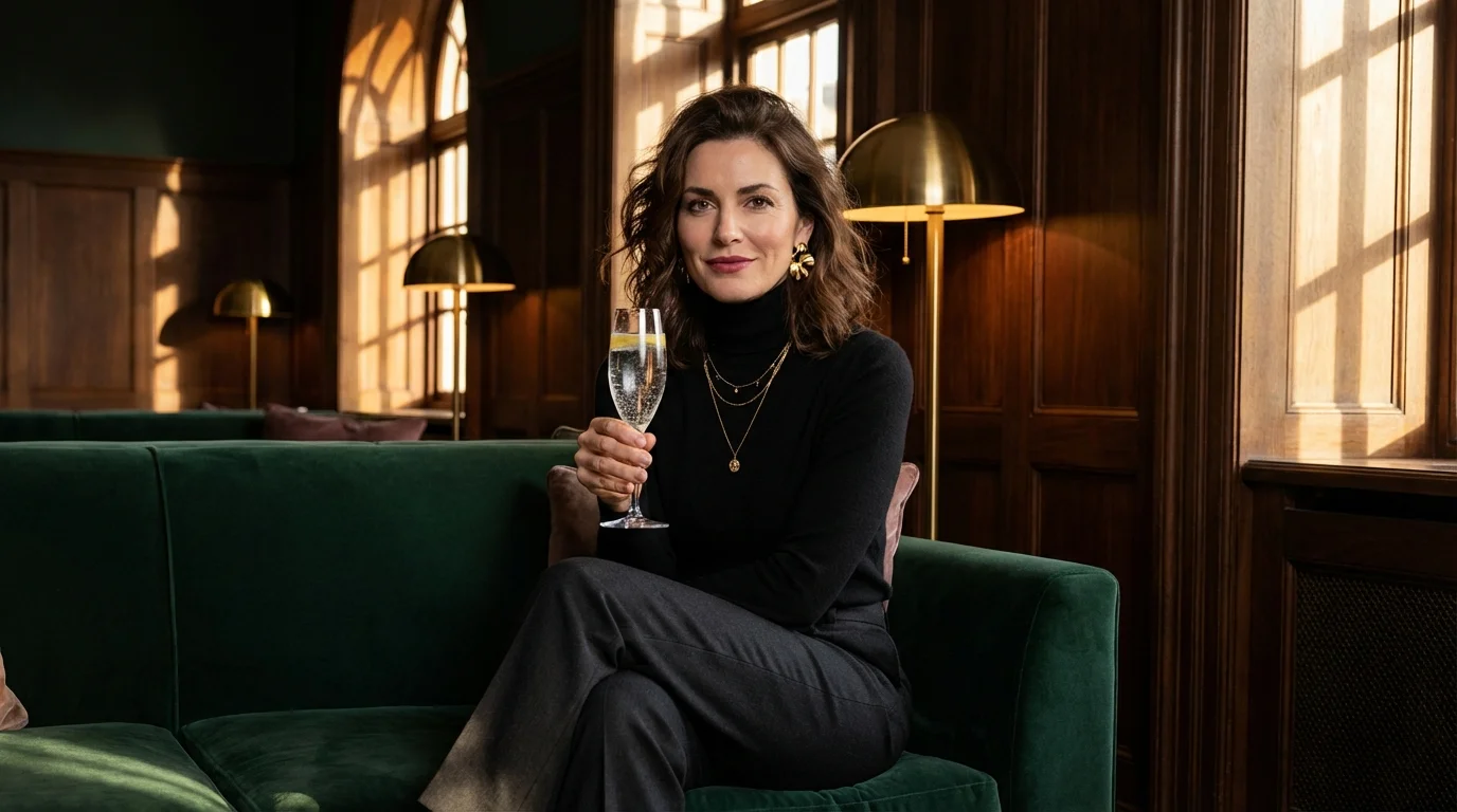 Frau feiert ihren Halbzeit-Meilenstein mit einem selbstbewussten L&auml;cheln